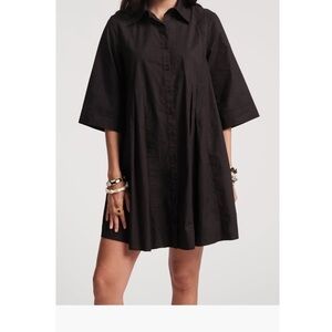 Frances Valentine Womens Black Isla Pleated Mini Shirt 100% Cotton Dress Small